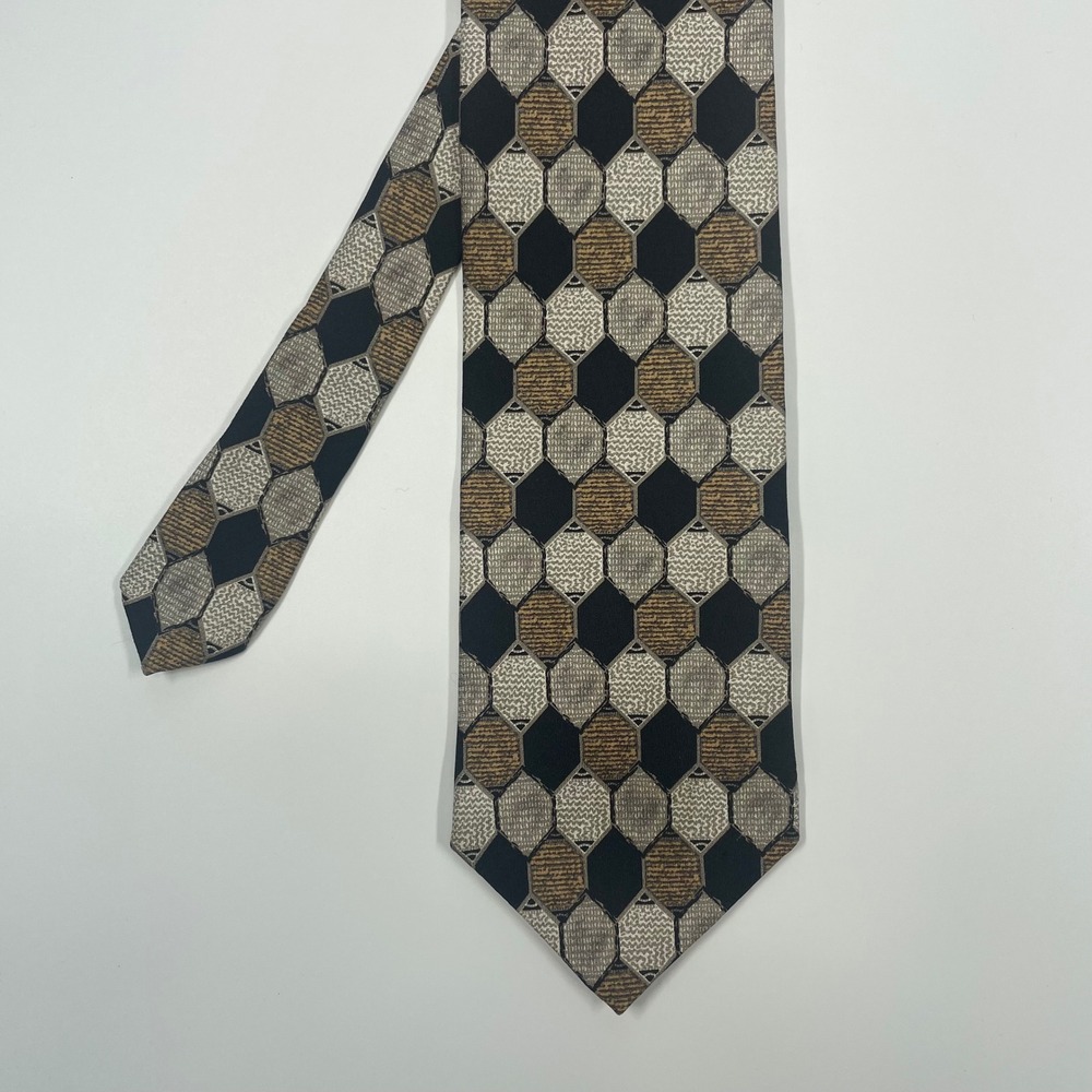 Woodward Black Gold Geometric Honeycomb Silk Necktie Mens One Size